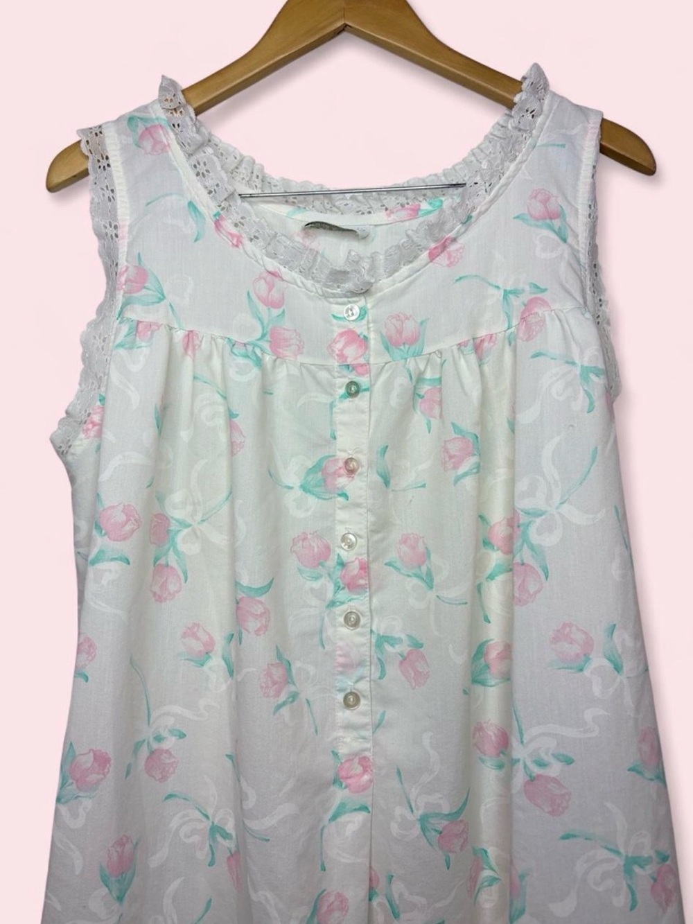 Woman Within Sleeveless Floral Button-Front Tunic in Pink and Mint on White